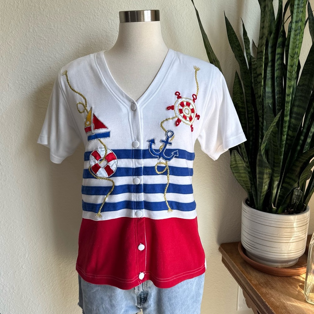 Vintage Nautical‎ Knit Tee Patriotic Sailor Shirt small